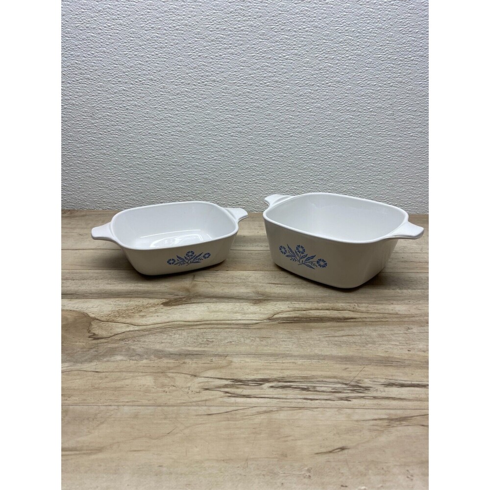 Vtg Set Of 2 Corning Ware White/Blue Casseroles 1 3/4 Cup & 2 3/4 Cup No Lids